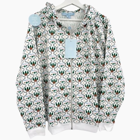 Hill House Tops - Hill House The All-Gender Teddy Zip-Up Hoodie in White Ski Chalet NWT Large